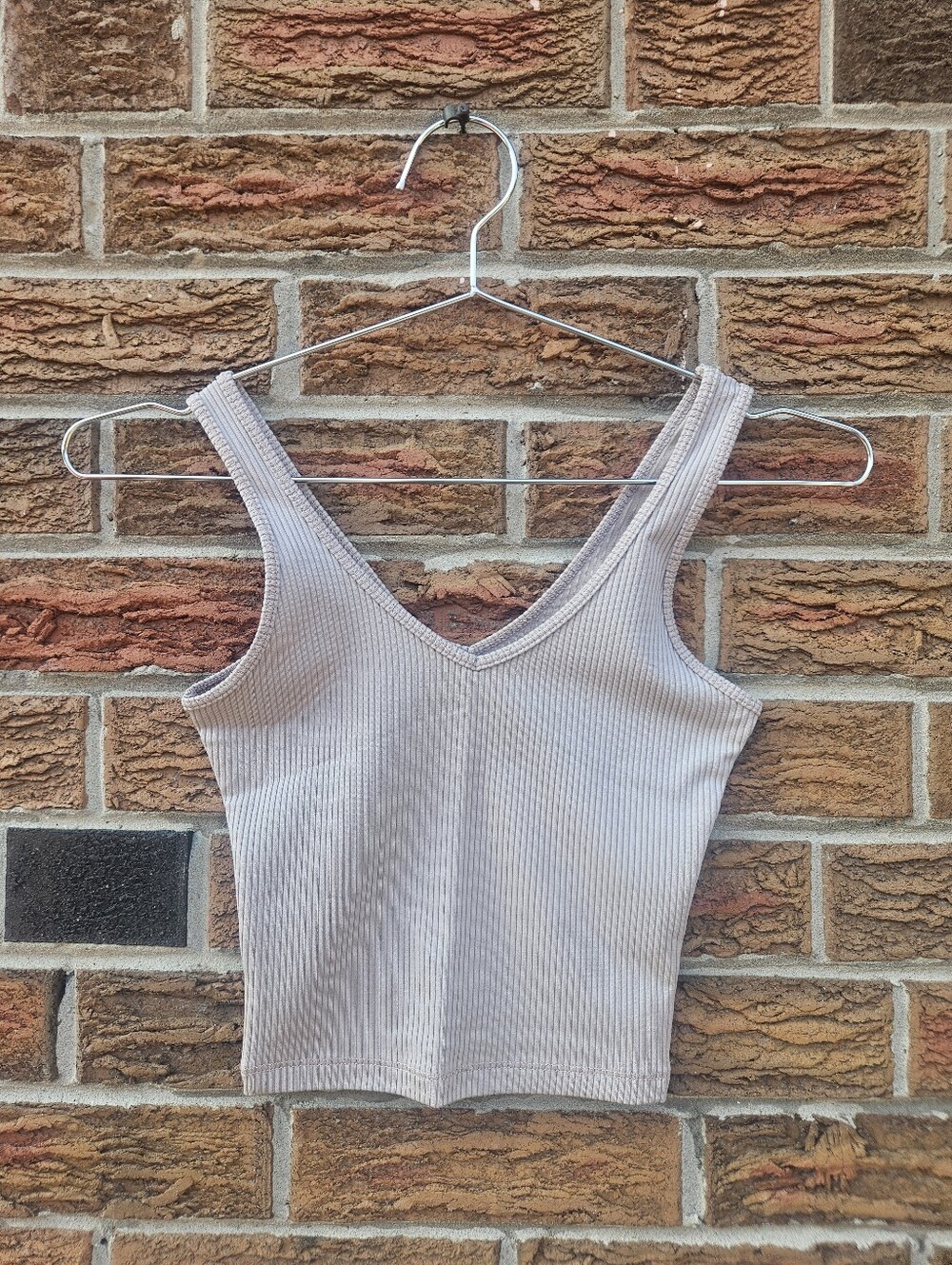 Hollister Must-Have Ribbed V-Neck Crop Tank Top XXS Taupe NWT